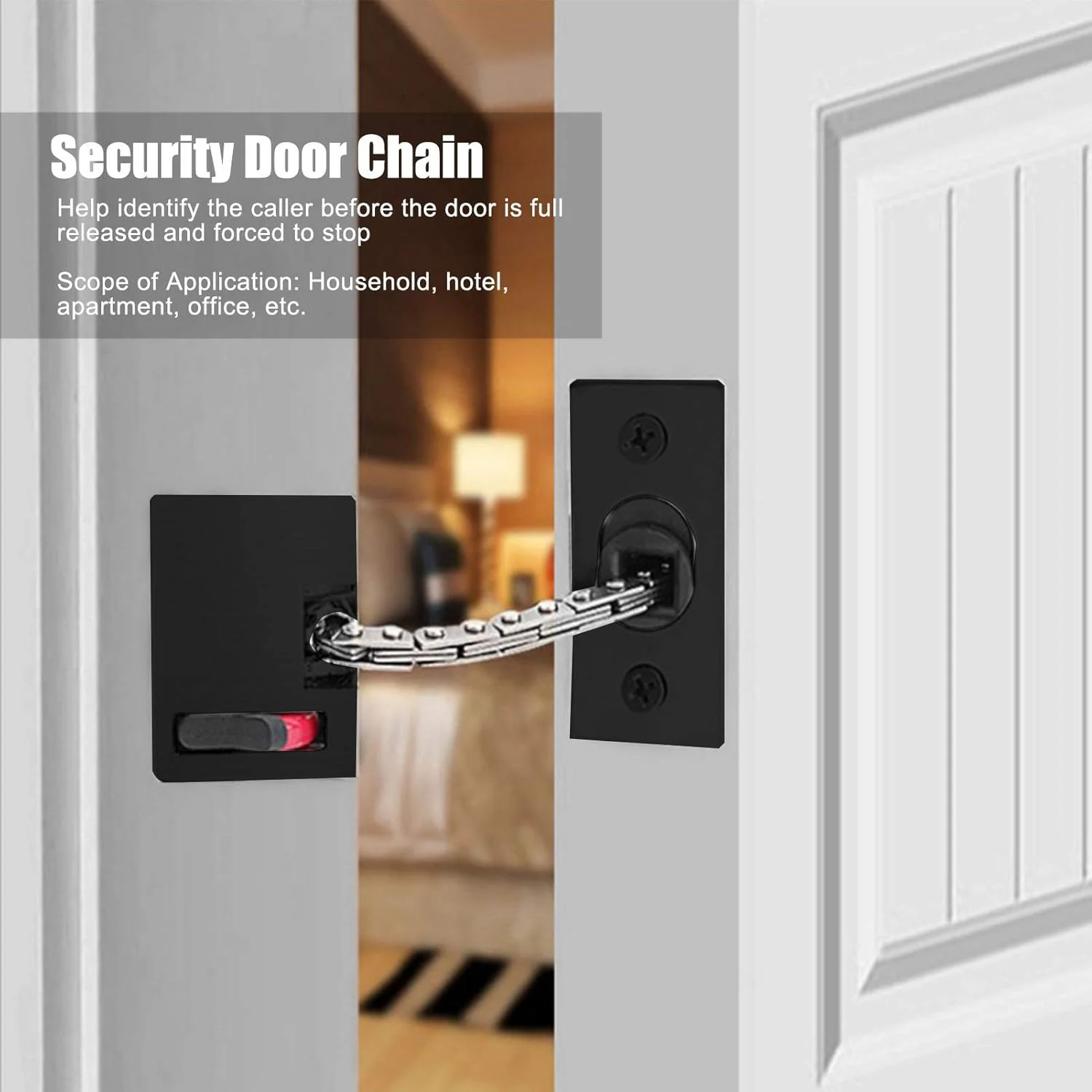 قفل زنجیری درب، زنجیر درب امنیتی آلیاژ روی ضد سرقت برای امنیت درب منزل هتل، مشکی