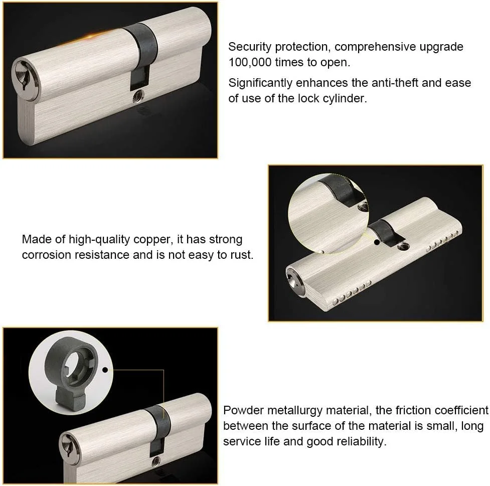 سیلندر قفل دو طرفه مسی ضد ضربه، ضد سوراخ، ضد سرقت برای درب چوبی، 60/65 میلی متر (60)