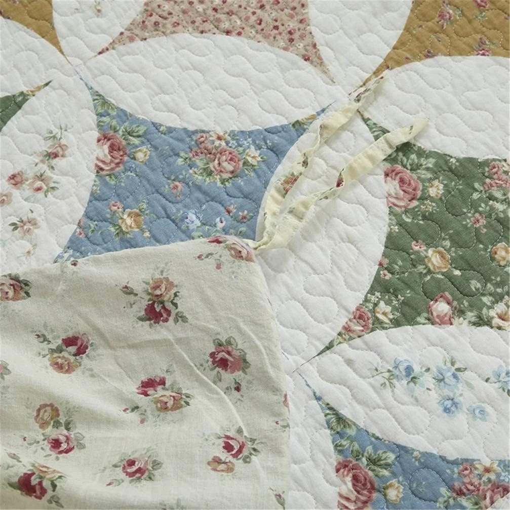 روتختی لحافی طرح تکه دوزی 4 تکه، ست روتختی لحافی دو نفره و کینگ سایز 250cm x 230cm، سبز، 4 تکه، سبز-3 تکه