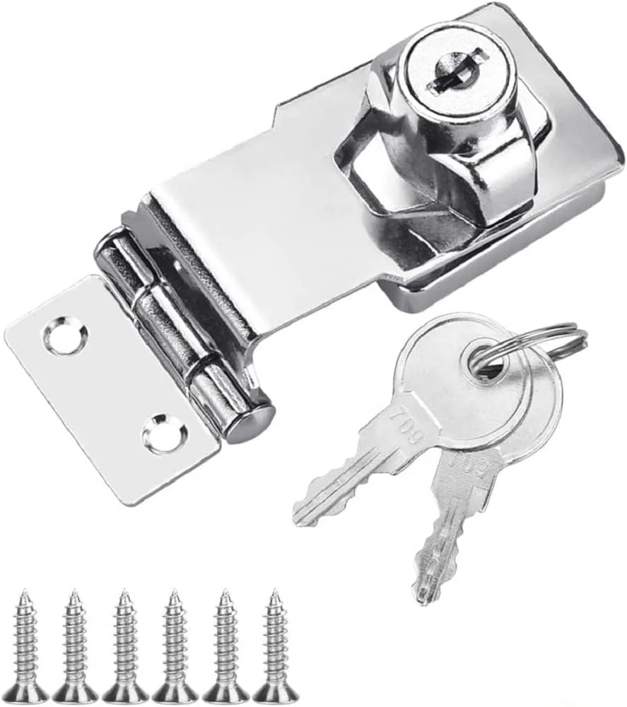 قفل فلزی کوچک بوکلا با بست و گیره 90 درجه، قفل درب 3 اینچی/76 میلی‌متری، قفل کشویی درب ایمنی با کلید و پیچ ​​برای کابینت، کمد، کشو، دروازه، نقره‌ای