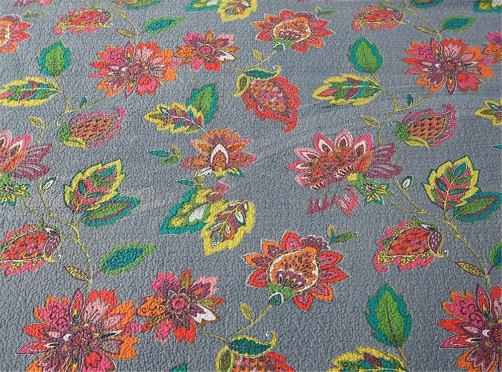 روتختی تکه دوزی شده برای دکور اتاق خواب، طرح گل دار پلی استر پنبه ای، ست روتختی لحاف دار 3 تکه، 230 x 250 سانتی متر