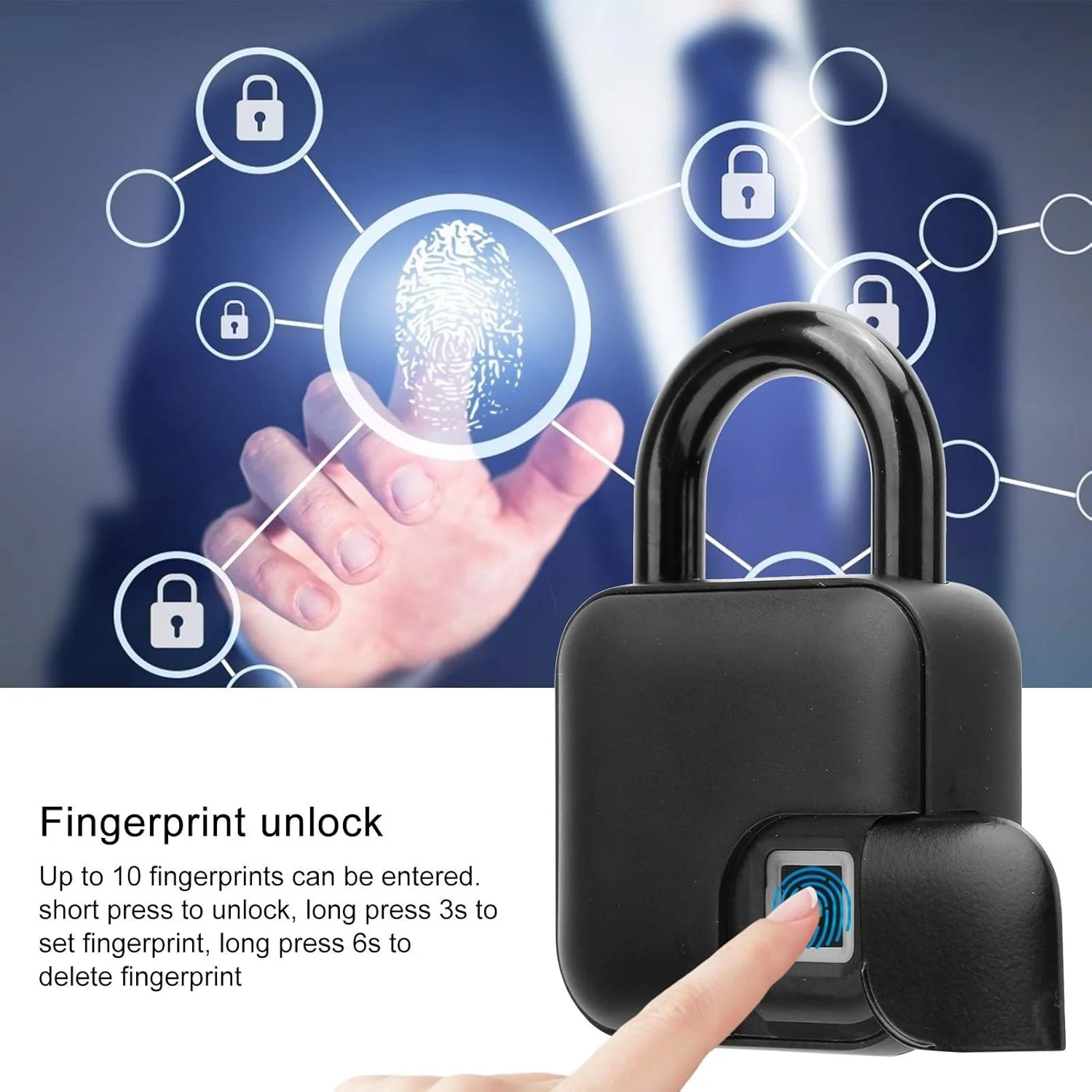 قفل کابینت ضد سرقت، قفل هوشمند، قفل درب الکترونیکی، 10 مجموعه اثر انگشت، با چراغ های نشانگر سه رنگ، جمع و جور و قابل حمل