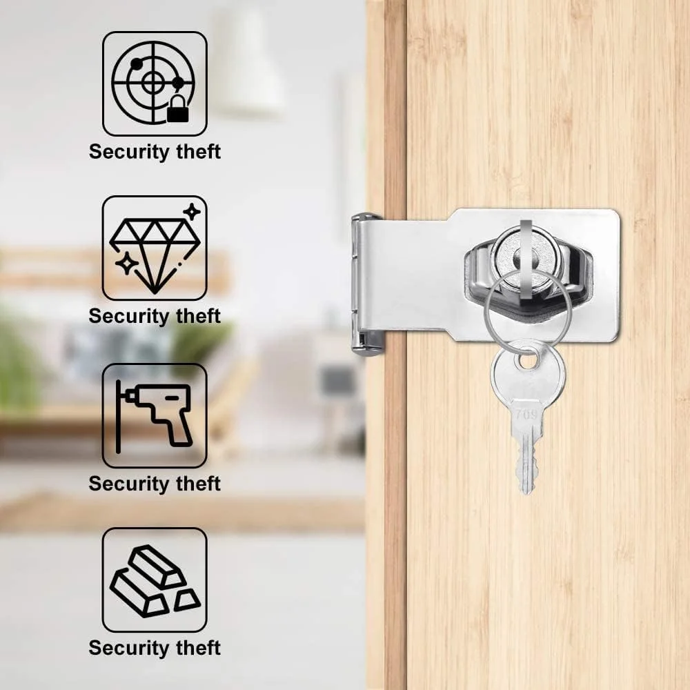 قفل فلزی کوچک بوکلا با بست و گیره 90 درجه، قفل درب 3 اینچی/76 میلیمتری، قفل کشویی درب ایمنی با کلید و پیچ برای کابینت، کمد، کشو، دروازه، نقرهای قفل فلزی کوچک بوکلا با بست و گیره 90 درجه، قفل درب 3 اینچی/76 میلیمتری، قفل کشویی درب ایمنی با کلید و پیچ برای کابینت، کمد، کشو، دروازه، نقرهای