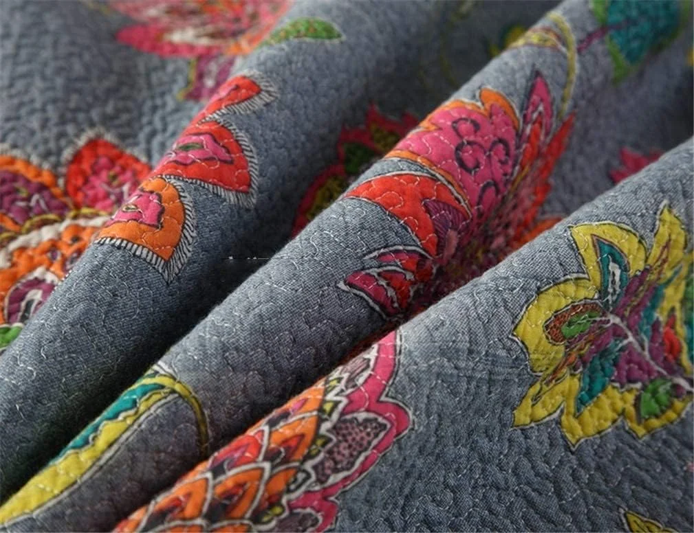 روتختی تکه دوزی شده برای دکور اتاق خواب، طرح گل دار پلی استر پنبه ای، ست روتختی لحاف دار 3 تکه، 230 x 250 سانتی متر