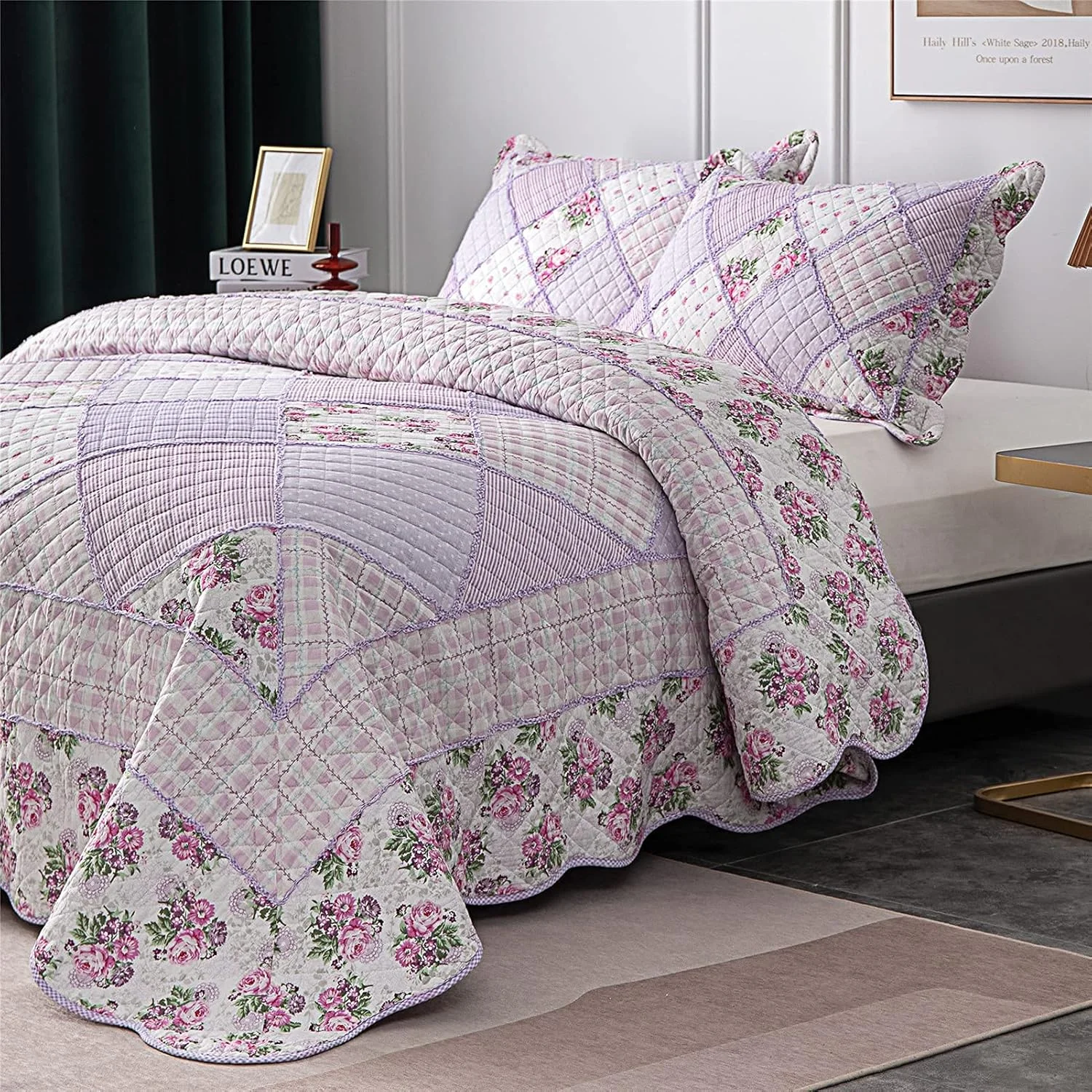 روتختی تکه دوزی شده طرح دار 230x250 سانتی متر سایز کینگ بنفش طرح گلدار زیبا پنبه ای دو رو لحاف روتختی دکور اتاق خواب به همراه 2 روبالشتی روتختی تکه دوزی شده طرح دار 230x250 سانتی متر سایز کینگ بنفش طرح گلدار زیبا پنبه ای دو رو لحاف روتختی دکور اتاق خواب به همراه 2 روبالشتی