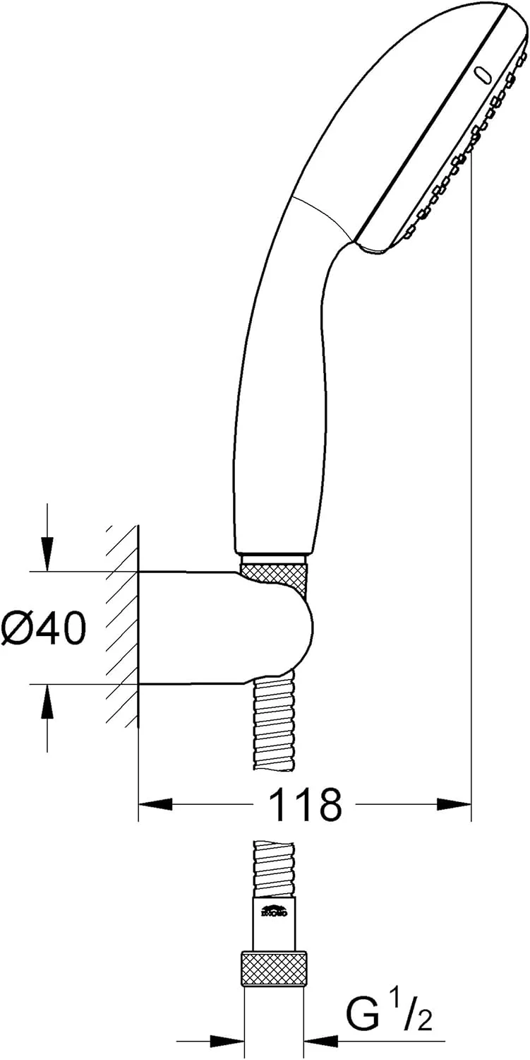 ست نگهدارنده دیواری GROHE Tempesta 100 با 2 حالت اسپری | سردوش دستی 100 میلی‌متری/نگهدارنده سردوش دیواری/شلنگ دوش 1500 میلی‌متری | صرفه‌جویی در آب | ضد ضربه | سیستم ضد رسوب | کروم | 2780310F
