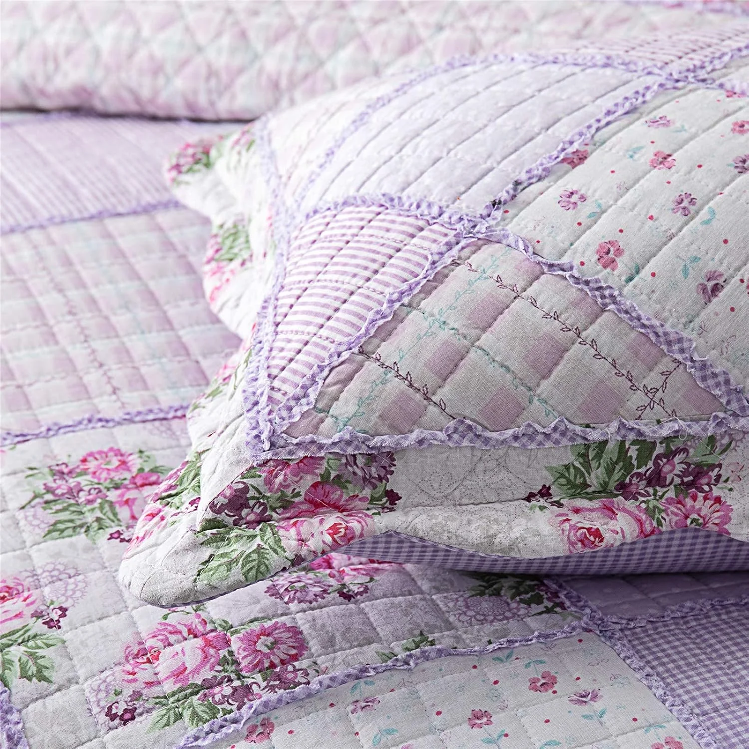 روتختی تکه دوزی شده طرح دار 230x250 سانتی متر سایز کینگ بنفش طرح گلدار زیبا پنبه ای دو رو لحاف روتختی دکور اتاق خواب به همراه 2 روبالشتی روتختی تکه دوزی شده طرح دار 230x250 سانتی متر سایز کینگ بنفش طرح گلدار زیبا پنبه ای دو رو لحاف روتختی دکور اتاق خواب به همراه 2 روبالشتی