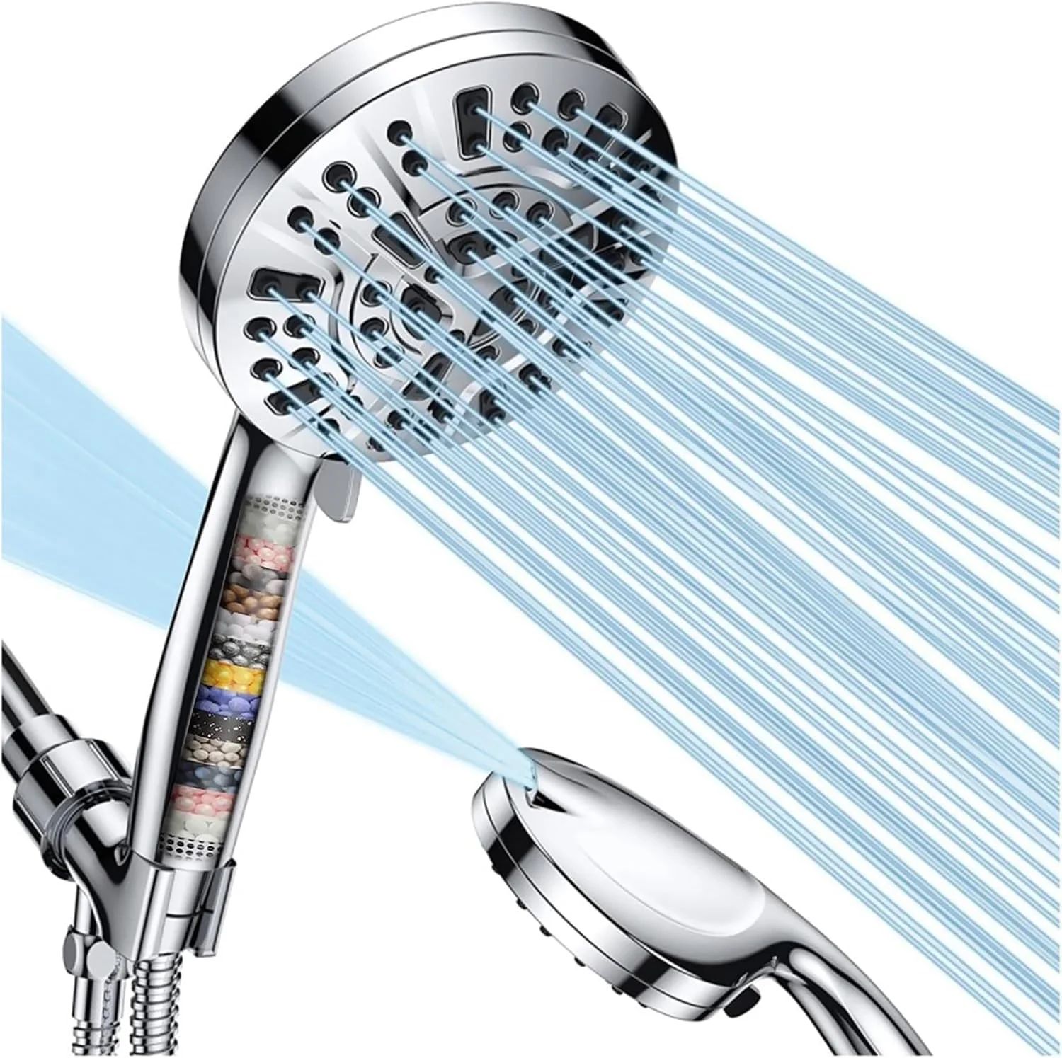 سردوش فیلتردار 15 مرحله ای Beauenty، سردوش دستی با 8 حالت اسپری + 2 حالت جت قدرتمند، فیلتر سردوش برای حذف کلر و مواد مضر