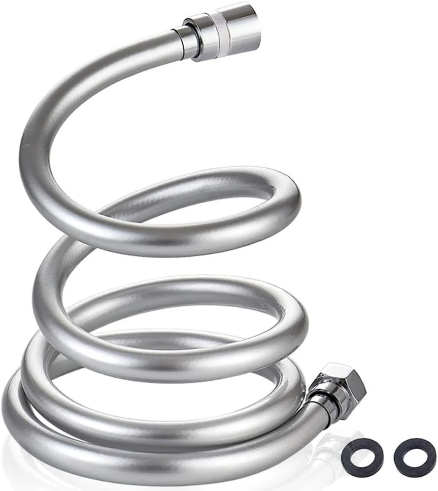 شلنگ دوش ECVV طول 2 متری، شلنگ دوش دستی انعطاف پذیر بلند جایگزین، ضد گره خوردگی، اتصال استاندارد G 1/2 - نقره ای