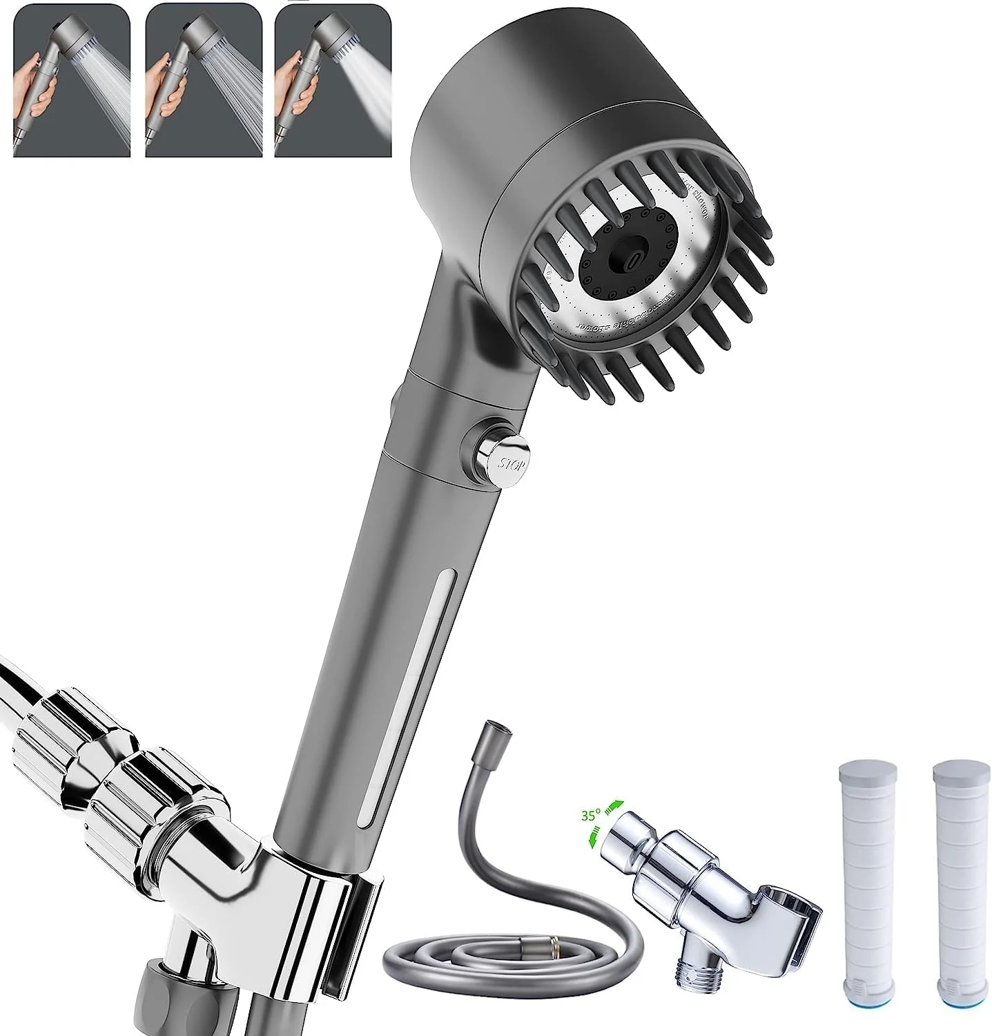 سردوش حمام xianshengle با سر دوشی دستی، سردوش های فشار قوی، جریان بالا حتی با فشار آب کم - مجموعه سر دوشی دستی، سردوش فیلتردار 3 حالته با شلنگ تعویضی 59 اینچی/براکت/فیلترهای پنبه ای