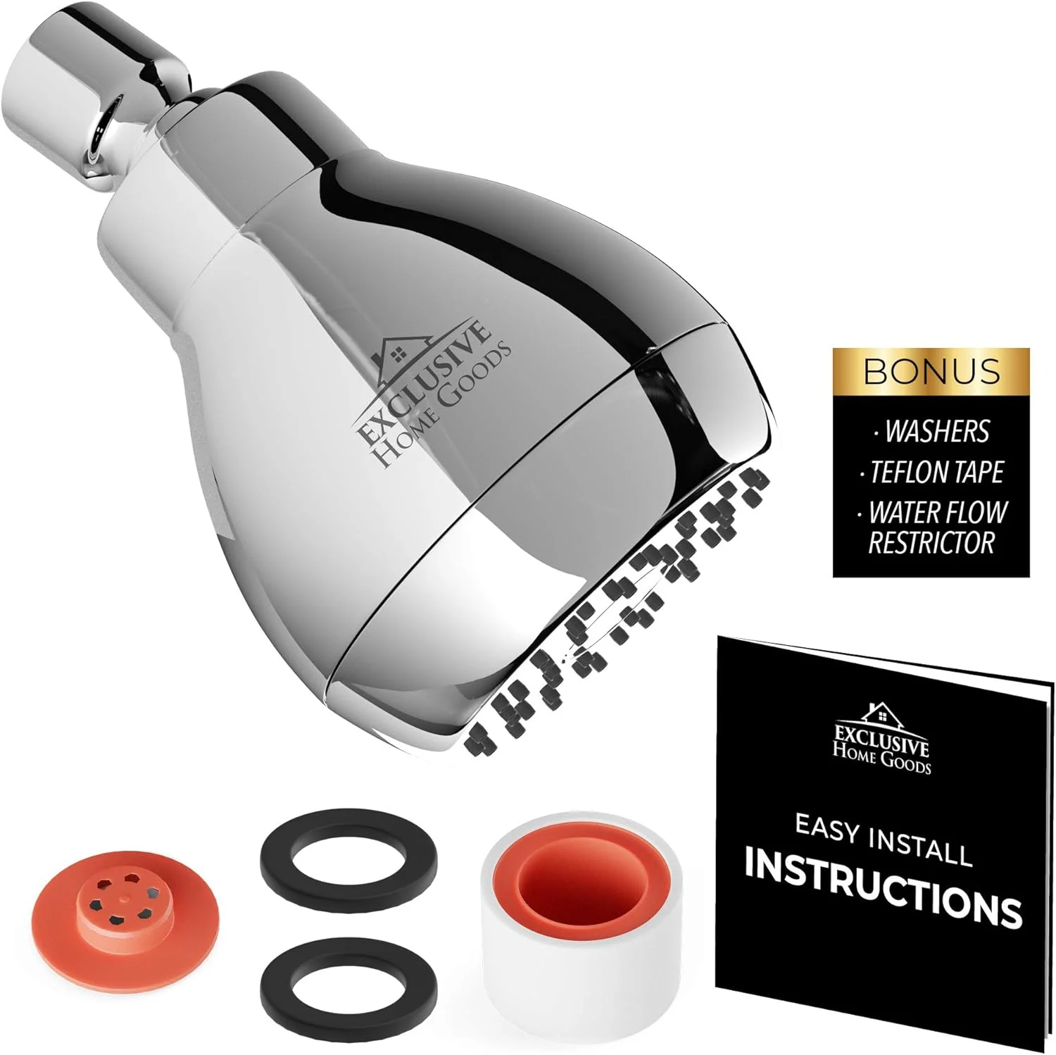 سردوش حمام فشار قوی - کروم - سردوش حمام لوکس و قدرتمند با جریان اسپری قوی و نازل های سیلیکونی کوچک - مناسب برای دوش های با جریان آب کم و زیاد - 2.5 GPM