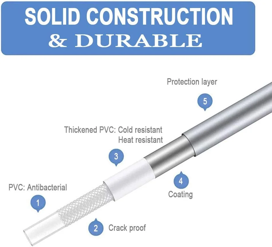 شلنگ دوش ECVV طول 2 متری، شلنگ دوش دستی انعطاف پذیر بلند جایگزین، ضد گره خوردگی، اتصال استاندارد G 1/2 - نقره ای
