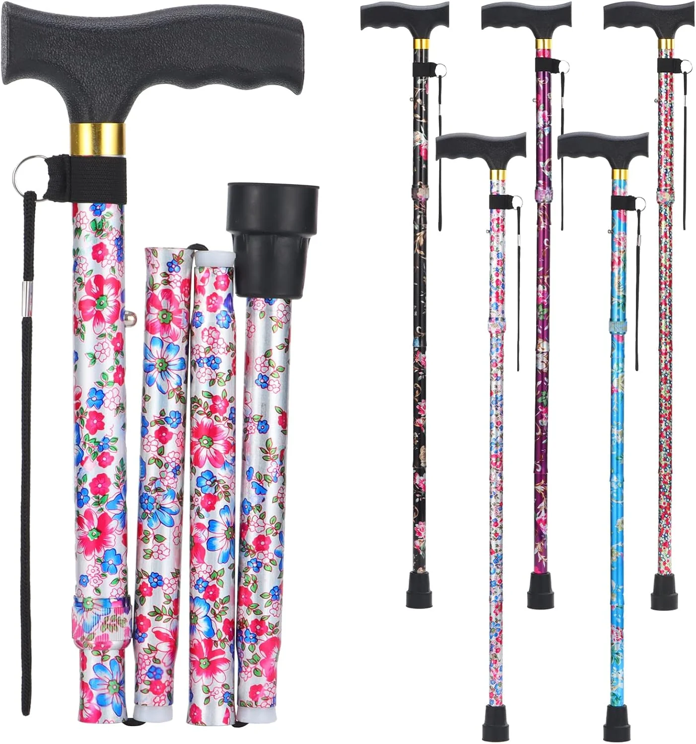 عصای پیاده‌روی پارلورا برای زنان و مردان، تاشو، سبک وزن، شیک، عصای تاشو | عصا برای سالمندان و بزرگسالان با دسته T راحت
