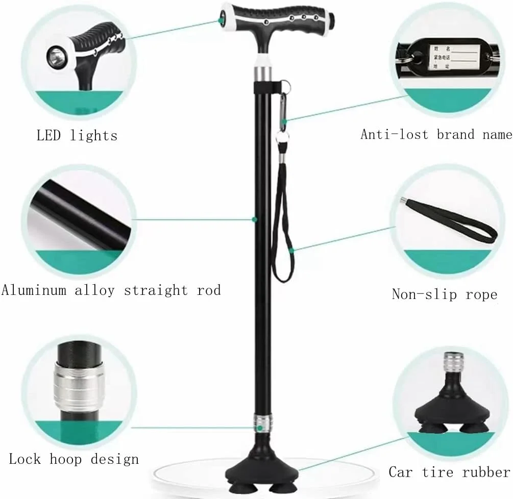 عصای چند منظوره آلیاژ آلومینیوم COOLBABY، عصای خودایستا، عصای ضد لغزش سالمندان با چراغ LED، دسته ماساژ مغناطیسی عصای چند منظوره آلیاژ آلومینیوم COOLBABY، عصای خودایستا، عصای ضد لغزش سالمندان با چراغ LED، دسته ماساژ مغناطیسی