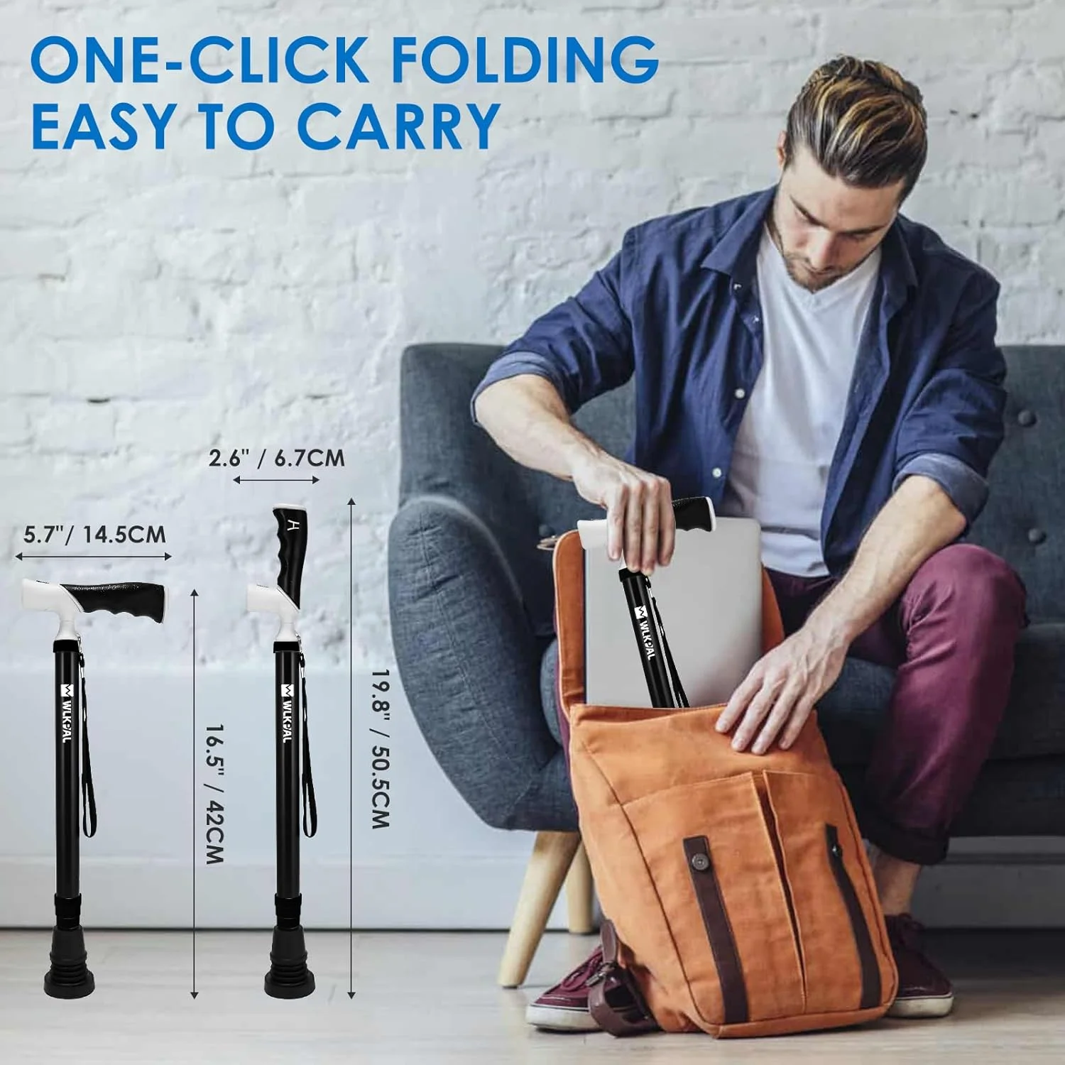 عصای پیاده روی WLKPAL برای سالمندان و بزرگسالان، تاشو، قابل تنظیم، عصای پیاده روی تاشو برای مردان و زنان، 2 نوک ضد لغزش قابل تعویض برای تمام سطوح، عصای تاشو سری Anchor برای ثبات