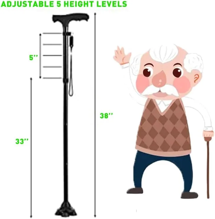 عصا تاشو با چراغ LED، عصای قابل تنظیم برای مردان و زنان عصا تاشو با چراغ LED، عصای قابل تنظیم برای مردان و زنان