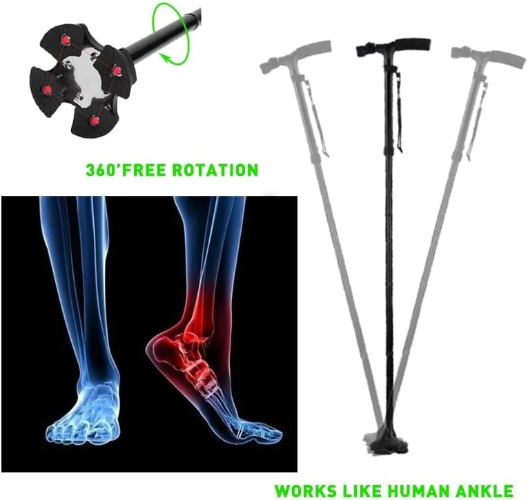 عصا تاشو با چراغ LED، عصای قابل تنظیم برای مردان و زنان عصا تاشو با چراغ LED، عصای قابل تنظیم برای مردان و زنان