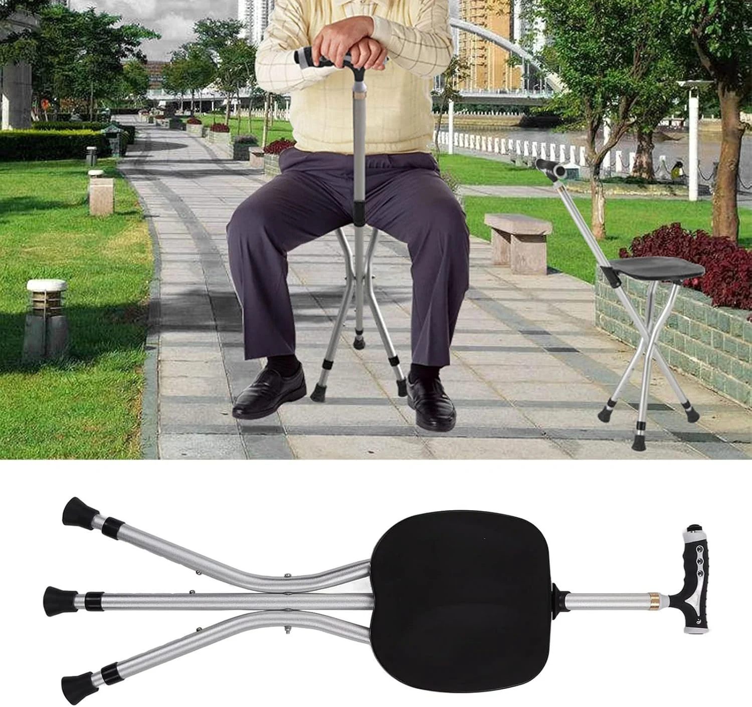 صندلی عصایی GUPE، صندلی تاشو قابل حمل با ارتفاع قابل تنظیم، صندلی عصایی پایدار با حلقه قفل شونده به همراه چراغ قوه LED، پدهای ضد لغزش، صفحه صندلی بزرگ شده برای سالمندان صندلی عصایی GUPE، صندلی تاشو قابل حمل با ارتفاع قابل تنظیم، صندلی عصایی پایدار با حلقه قفل شونده به همراه چراغ قوه LED، پدهای ضد لغزش، صفحه صندلی بزرگ شده برای سالمندان