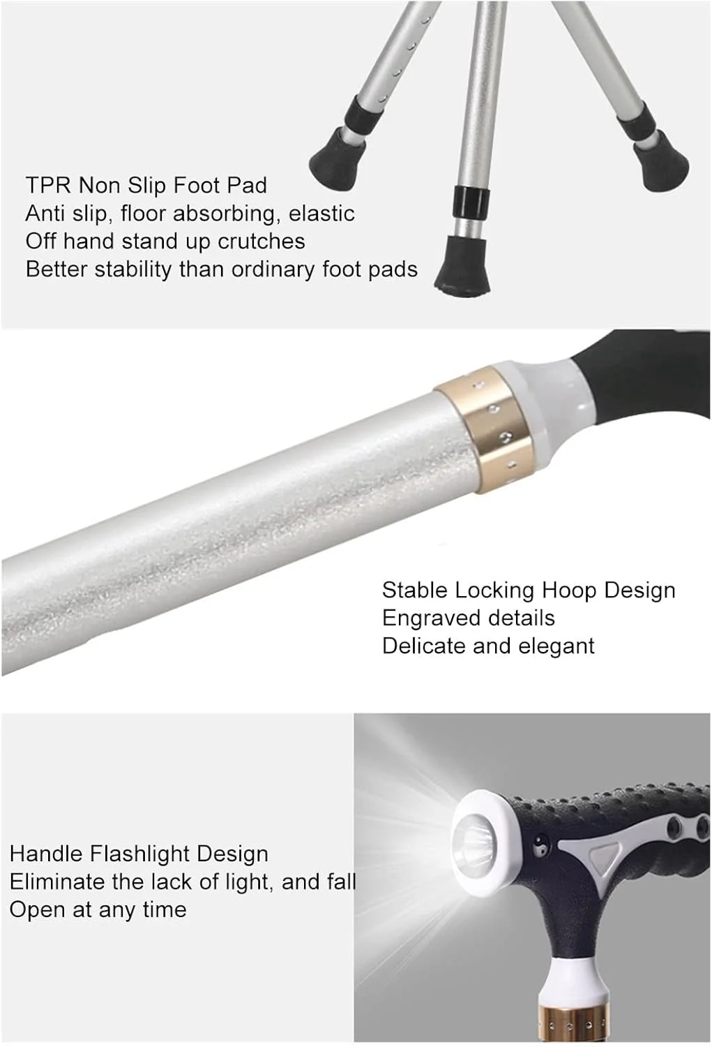 صندلی عصایی GUPE، صندلی تاشو قابل حمل با ارتفاع قابل تنظیم، صندلی عصایی پایدار با حلقه قفل شونده به همراه چراغ قوه LED، پدهای ضد لغزش، صفحه صندلی بزرگ شده برای سالمندان صندلی عصایی GUPE، صندلی تاشو قابل حمل با ارتفاع قابل تنظیم، صندلی عصایی پایدار با حلقه قفل شونده به همراه چراغ قوه LED، پدهای ضد لغزش، صفحه صندلی بزرگ شده برای سالمندان