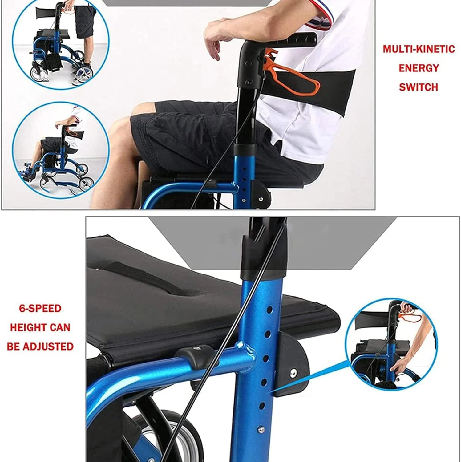 واکر رولیتور تاشو آلومینیومی GzxLaY مدل 2 در 1، واکر چرخ دار 4 چرخ با دسته قابل تنظیم و پشتی برگشت پذیر، برای سالمندان و معلولین، رولیتور حرکتی، طلایی واکر رولیتور تاشو آلومینیومی GzxLaY مدل 2 در 1، واکر چرخ دار 4 چرخ با دسته قابل تنظیم و پشتی برگشت پذیر، برای سالمندان و معلولین، رولیتور حرکتی، طلایی