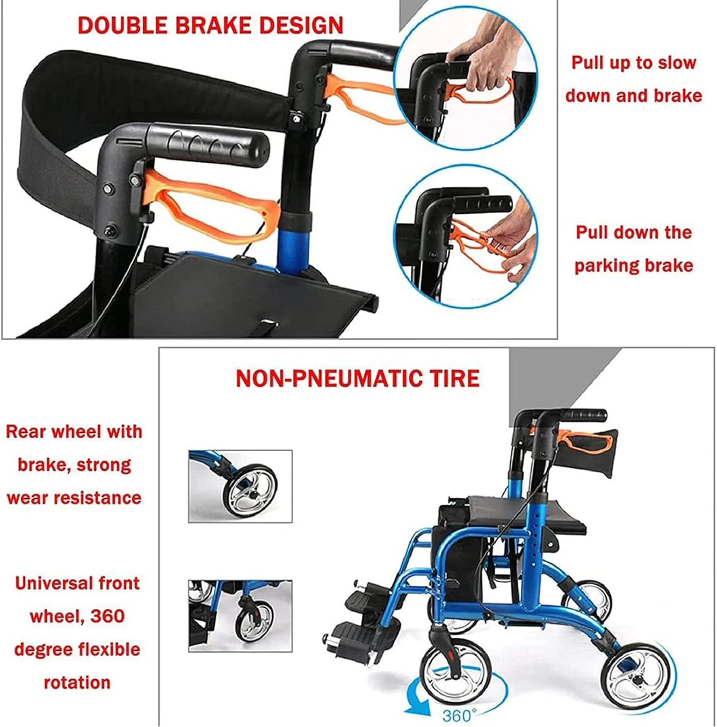 واکر رولیتور تاشو آلومینیومی GzxLaY مدل 2 در 1، واکر چرخ دار 4 چرخ با دسته قابل تنظیم و پشتی برگشت پذیر، برای سالمندان و معلولین، رولیتور حرکتی، طلایی واکر رولیتور تاشو آلومینیومی GzxLaY مدل 2 در 1، واکر چرخ دار 4 چرخ با دسته قابل تنظیم و پشتی برگشت پذیر، برای سالمندان و معلولین، رولیتور حرکتی، طلایی