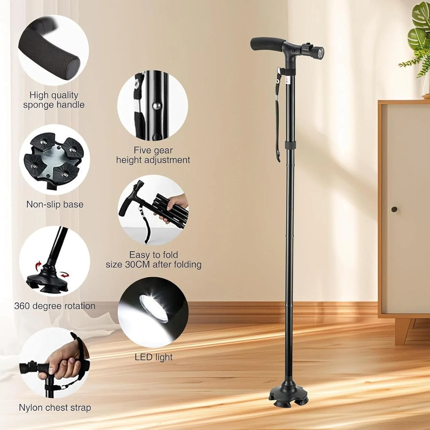 عصای پیاده روی هالامودو برای آقایان و بانوان، تاشو، قابل تنظیم، پایدار و ضد لغزش، نسخه راحت (مشکی) عصای پیاده روی هالامودو برای آقایان و بانوان، تاشو، قابل تنظیم، پایدار و ضد لغزش، نسخه راحت (مشکی)