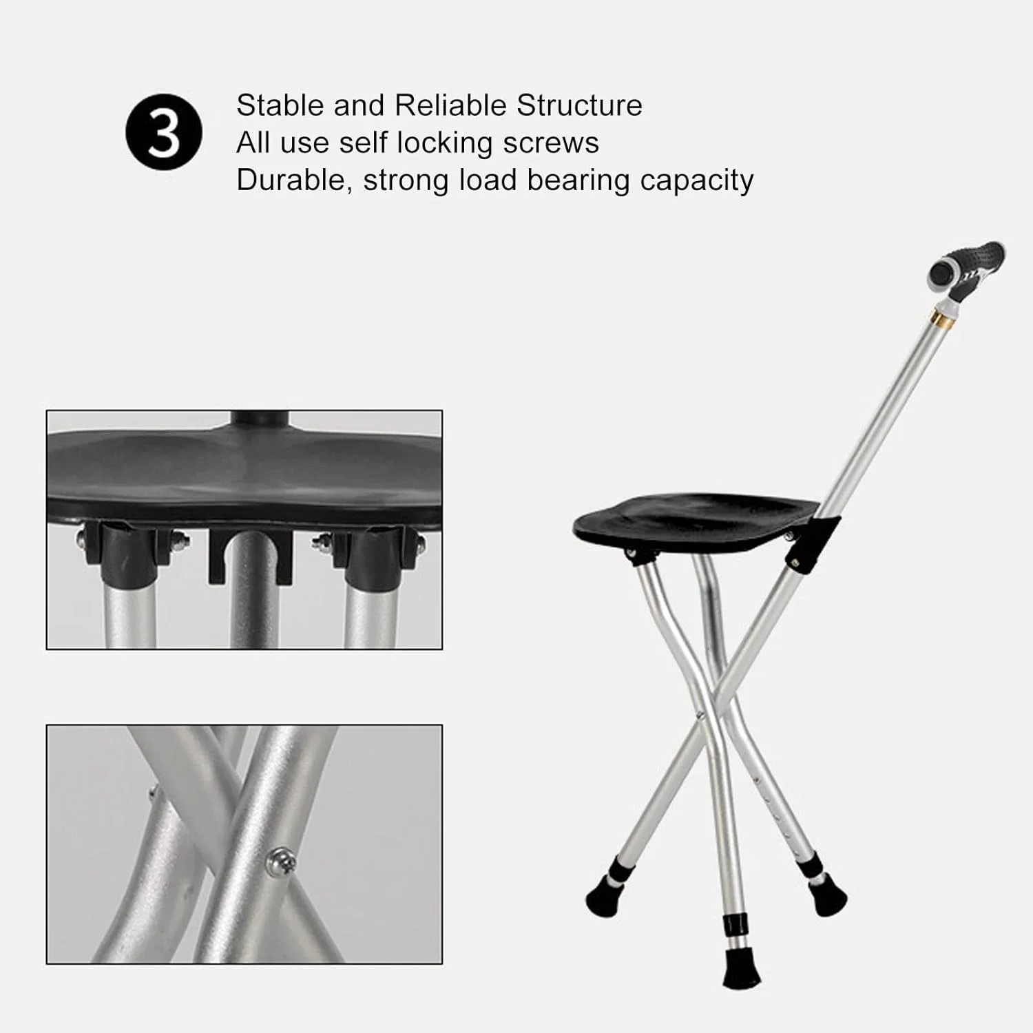 صندلی عصایی GUPE، صندلی تاشو قابل حمل با ارتفاع قابل تنظیم، صندلی عصایی پایدار با حلقه قفل شونده به همراه چراغ قوه LED، پدهای ضد لغزش، صفحه صندلی بزرگ شده برای سالمندان صندلی عصایی GUPE، صندلی تاشو قابل حمل با ارتفاع قابل تنظیم، صندلی عصایی پایدار با حلقه قفل شونده به همراه چراغ قوه LED، پدهای ضد لغزش، صفحه صندلی بزرگ شده برای سالمندان