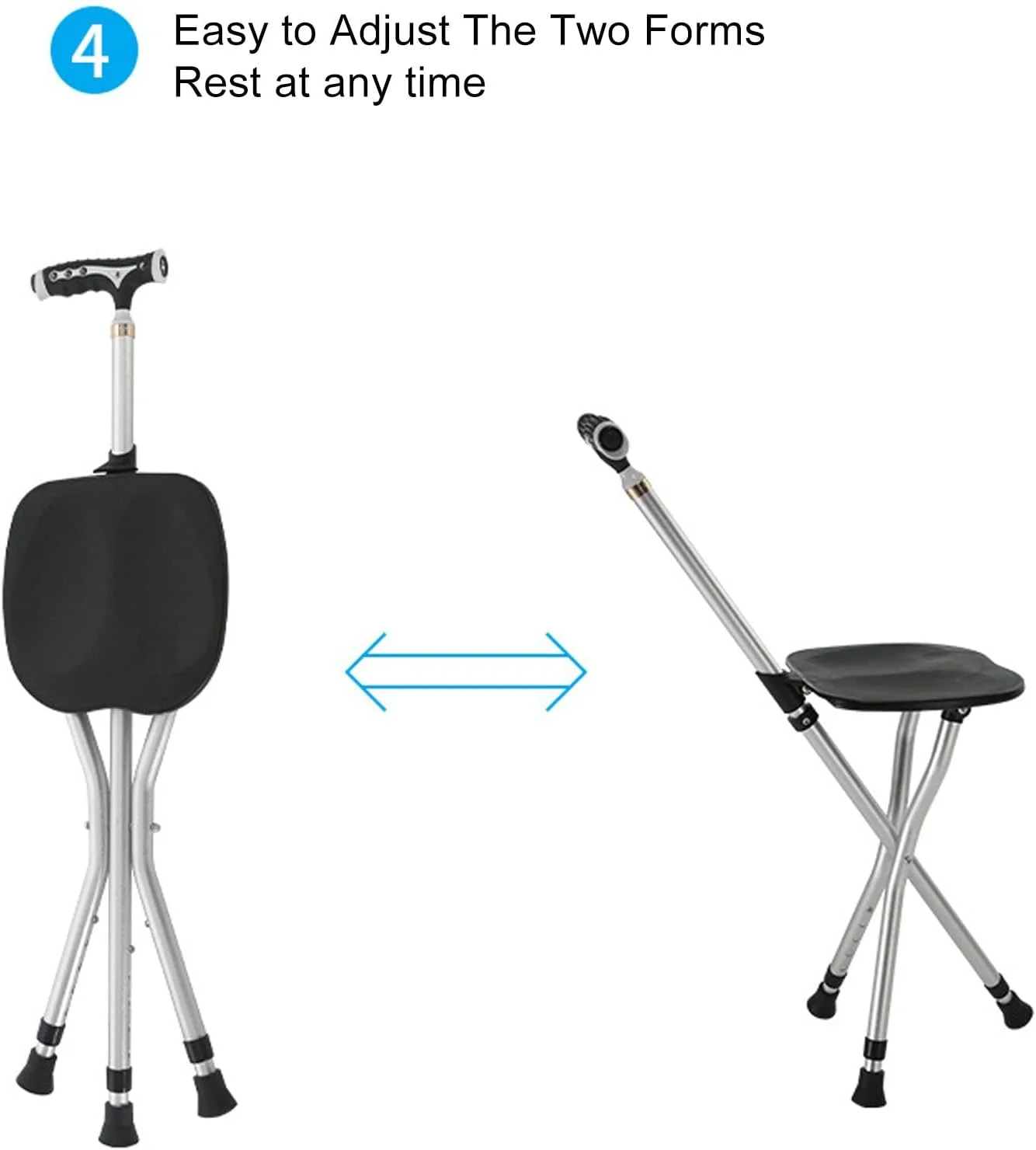 صندلی عصایی GUPE، صندلی تاشو قابل حمل با ارتفاع قابل تنظیم، صندلی عصایی پایدار با حلقه قفل شونده به همراه چراغ قوه LED، پدهای ضد لغزش، صفحه صندلی بزرگ شده برای سالمندان صندلی عصایی GUPE، صندلی تاشو قابل حمل با ارتفاع قابل تنظیم، صندلی عصایی پایدار با حلقه قفل شونده به همراه چراغ قوه LED، پدهای ضد لغزش، صفحه صندلی بزرگ شده برای سالمندان