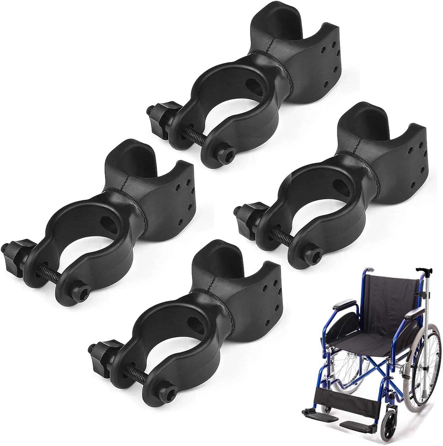 نگهدارنده عصای پیاده روی مشکی 4 عددی، نگهدارنده عصا برای اسکوتر حرکتی و ویلچر، لوازم جانبی عصا جهانی برای عصا زیر بغل و اسکوترهای حرکتی، نگهدارنده های پلاستیکی با نصب آسان