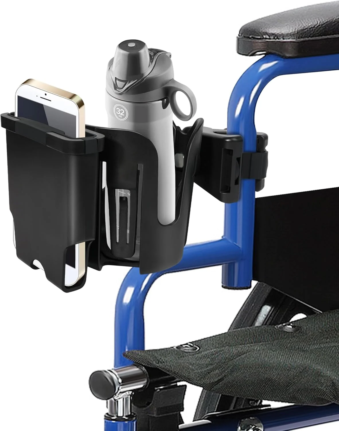 جا لیوانی ویلچر با نگهدارنده تلفن، جا لیوانی 2 در 1 واکر، گیره چرخان 360 درجه با محافظت در برابر ضربه سیلیکونی، لوازم جانبی برای رولیتور واکر با صندلی، ویلچر، واکر، کمپر، ماشین گلف