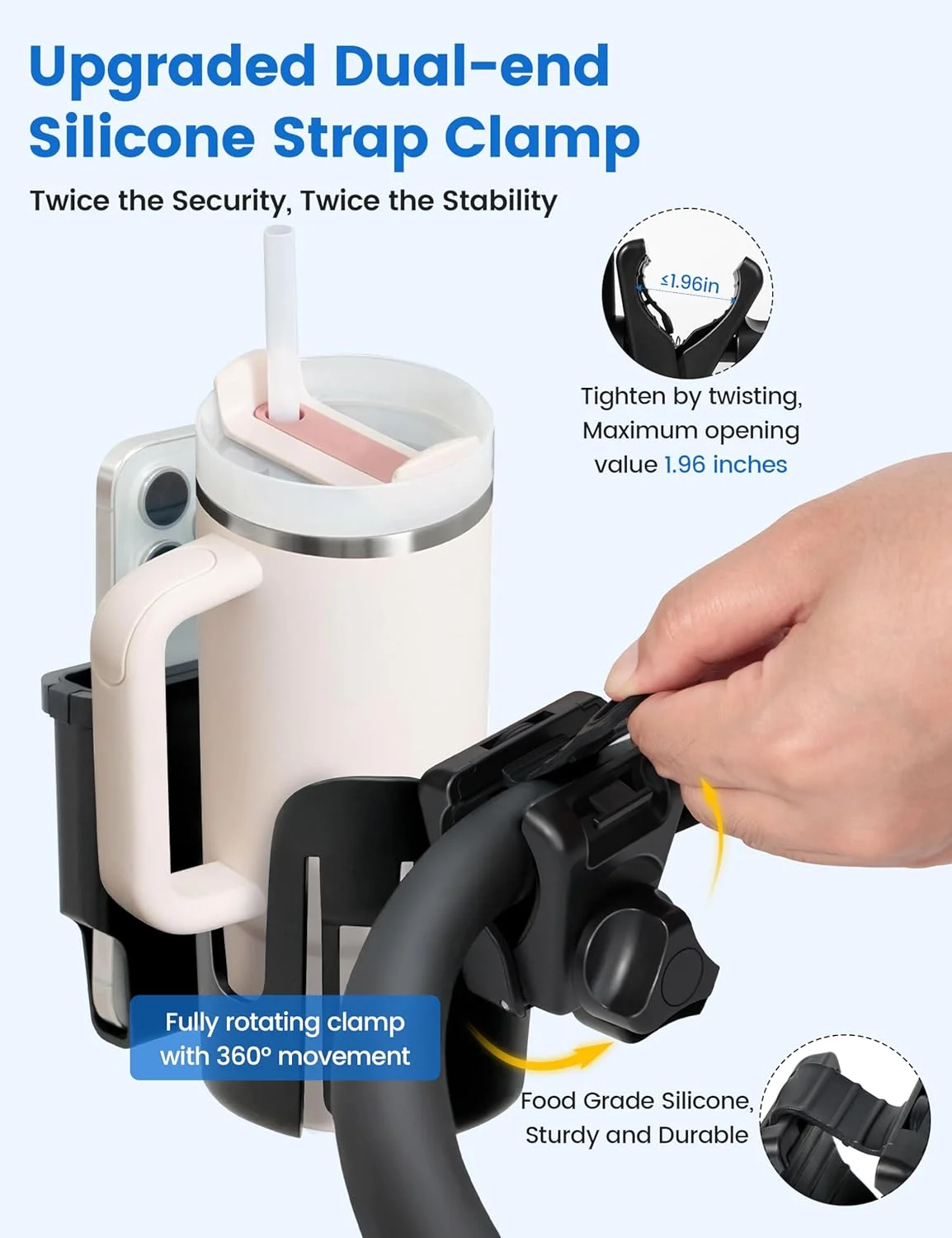 جا لیوانی ویلچر با نگهدارنده تلفن، جا لیوانی 2 در 1 واکر، گیره چرخان 360 درجه با محافظت در برابر ضربه سیلیکونی، لوازم جانبی برای رولیتور واکر با صندلی، ویلچر، واکر، کمپر، ماشین گلف جا لیوانی ویلچر با نگهدارنده تلفن، جا لیوانی 2 در 1 واکر، گیره چرخان 360 درجه با محافظت در برابر ضربه سیلیکونی، لوازم جانبی برای رولیتور واکر با صندلی، ویلچر، واکر، کمپر، ماشین گلف