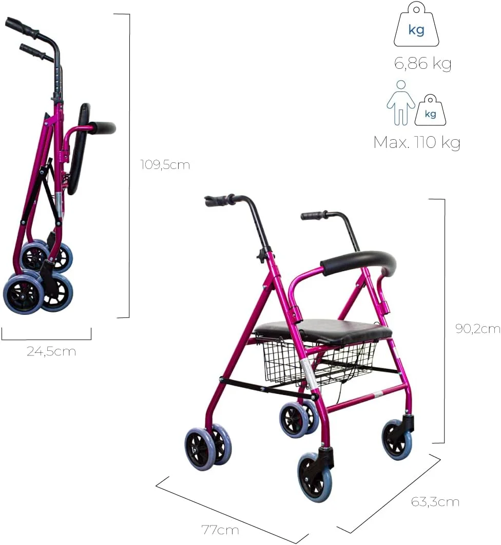 رولیتور واکر سالمندان موبیکلینیک، مدل پرادو، برند اروپایی، تاشو سبک وزن با طراحی متمایز، ترمز فشاری، دارای نشیمنگاه و 4 چرخ آلومینیومی، صورتی رولیتور واکر سالمندان موبیکلینیک، مدل پرادو، برند اروپایی، تاشو سبک وزن با طراحی متمایز، ترمز فشاری، دارای نشیمنگاه و 4 چرخ آلومینیومی، صورتی