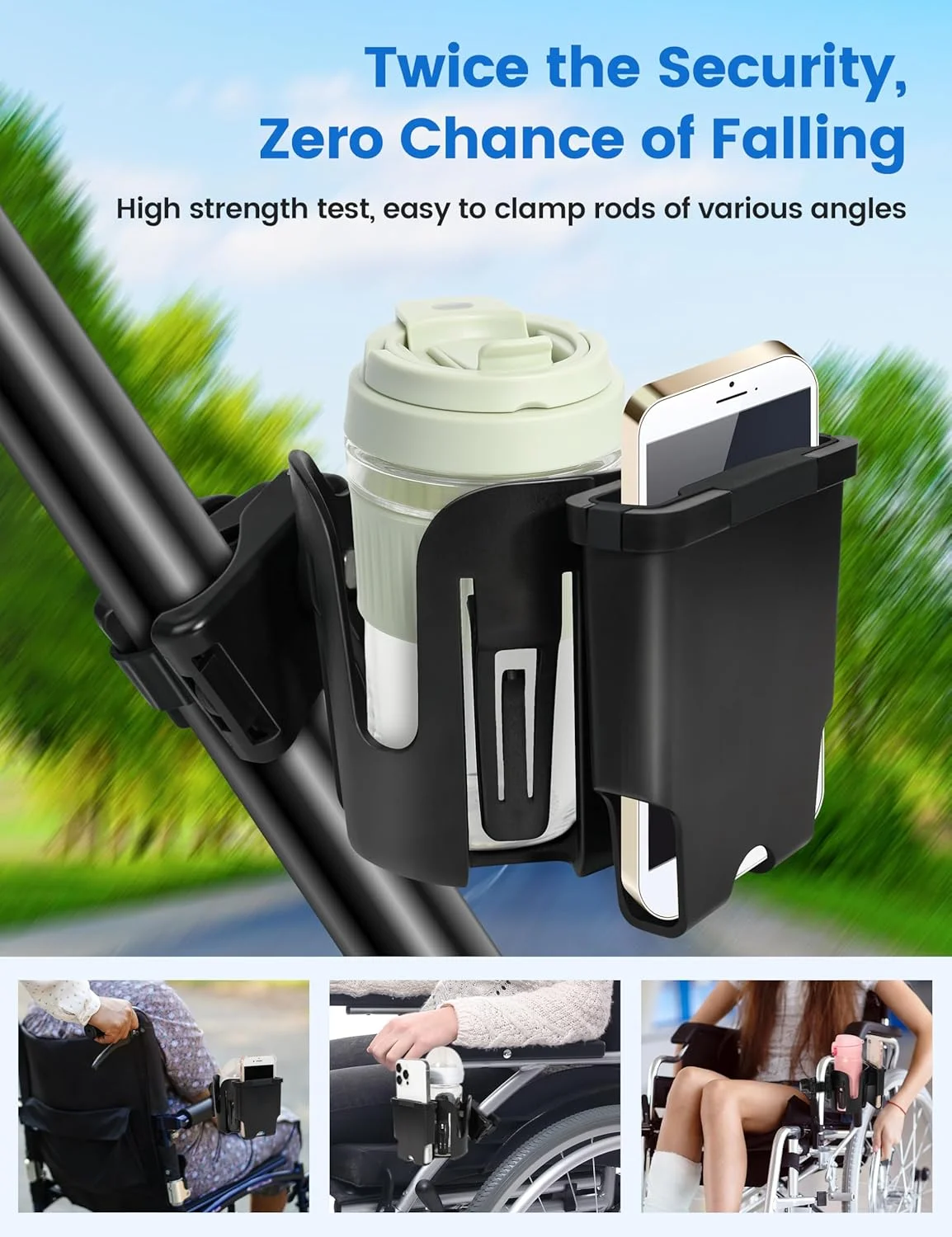 جا لیوانی ویلچر با نگهدارنده تلفن، جا لیوانی 2 در 1 واکر، گیره چرخان 360 درجه با محافظت در برابر ضربه سیلیکونی، لوازم جانبی برای رولیتور واکر با صندلی، ویلچر، واکر، کمپر، ماشین گلف جا لیوانی ویلچر با نگهدارنده تلفن، جا لیوانی 2 در 1 واکر، گیره چرخان 360 درجه با محافظت در برابر ضربه سیلیکونی، لوازم جانبی برای رولیتور واکر با صندلی، ویلچر، واکر، کمپر، ماشین گلف