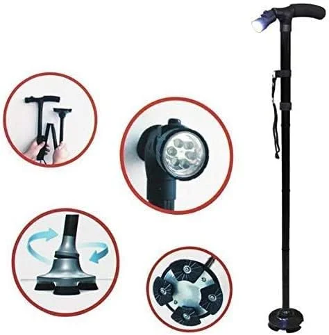 عصای تاشو با چراغ LED، عصا و چوب دستی قابل تنظیم برای مردان و زنان، عصا برای سالمندان با دسته بالشتکی و پایه چهارگانه چرخان برای پیاده روی، کوهنوردی و کوله گردی عصای تاشو با چراغ LED، عصا و چوب دستی قابل تنظیم برای مردان و زنان، عصا برای سالمندان با دسته بالشتکی و پایه چهارگانه چرخان برای پیاده روی، کوهنوردی و کوله گردی