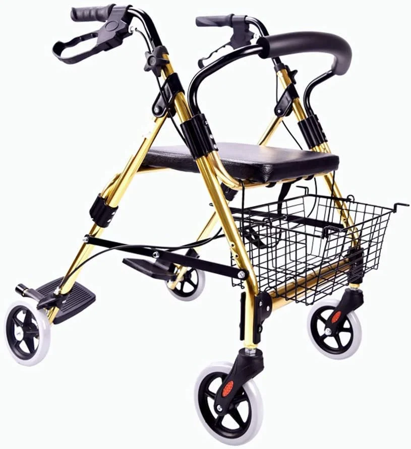 4 Wheel Rollator Walker with Padded Seat,Lockable Brakes,Ergonomic Handles,and Shopping Basket,for Limited Mobility Aid Elderly