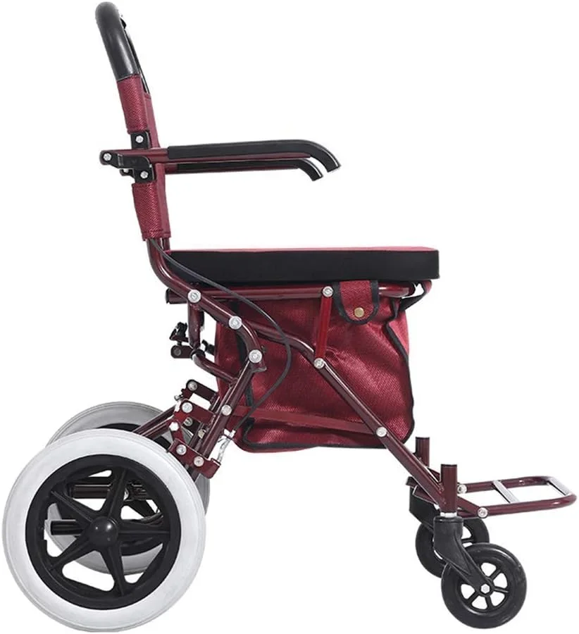 Rollator Walker With Seat, Rolling Walker Foldable, 4 Wheels Mobility Walking Aids Double Brake System, Walking Frame Used For Seniors Walking,Red