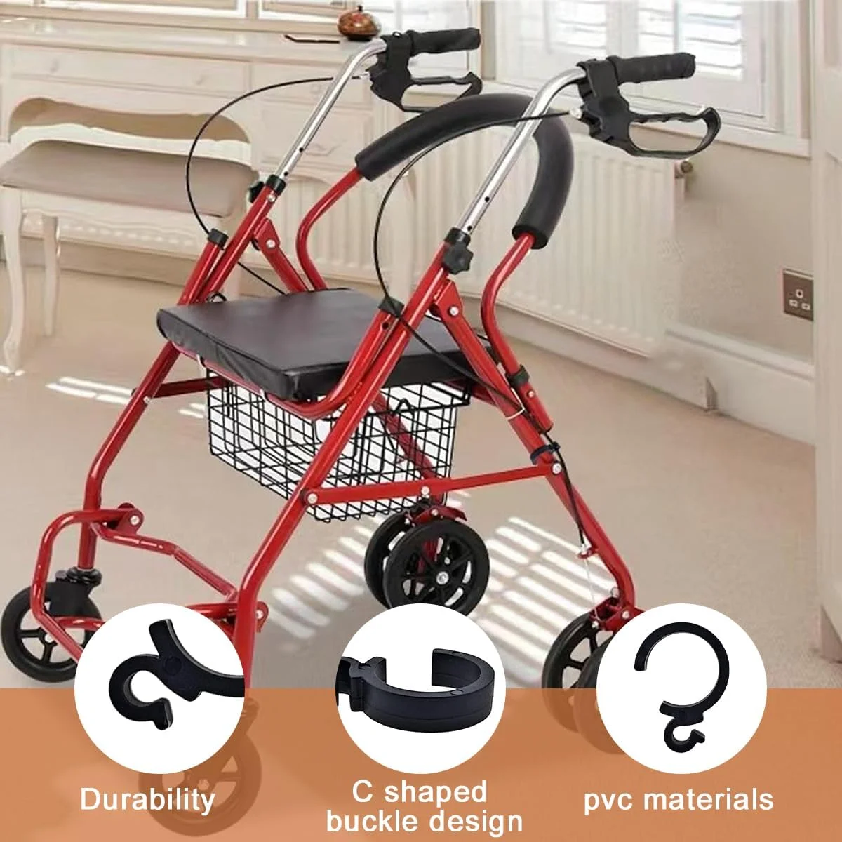 گیره ترمز برای واکر، نگهدارنده دسته ترمز، لوازم جانبی قطعات جایگزین رولیتور برای ویلچر رولیتور (مشکی، 6 عدد)