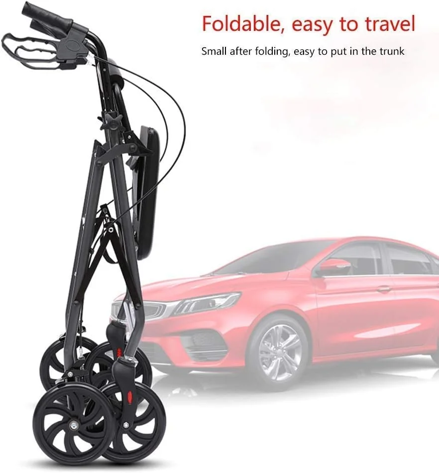 واکر، رولیتور تاشو متحرک با ترمز دستی، رولیتور آلومینیومی با صندلی، واکر سبک وزن با دسته قابل تنظیم برای سالمندان، سورپرایز کوچک