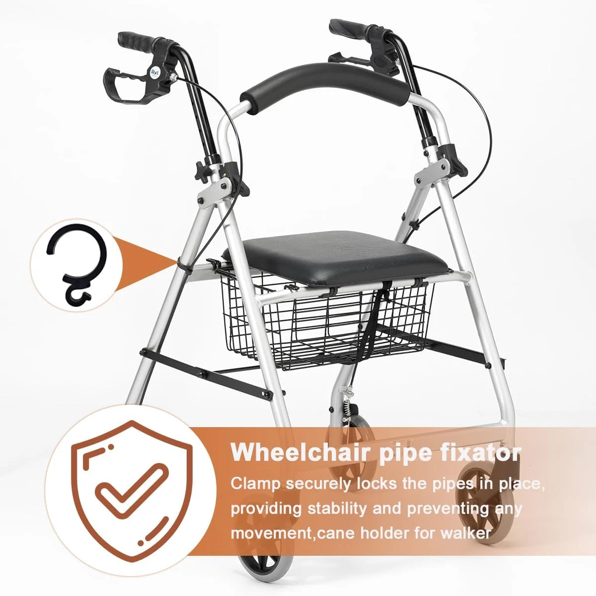 گیره ترمز برای واکر، نگهدارنده دسته ترمز، لوازم جانبی قطعات جایگزین رولیتور برای ویلچر رولیتور (مشکی، 6 عدد)