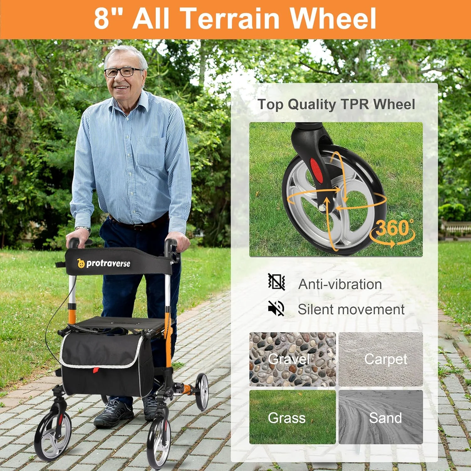 واکر سالمندان، رولیتور واکر با صندلی، واکر چرخدار تاشو سبک وزن مناسب تمام سطوح، ارتفاع قابل تنظیم، رولیتور با چرخ های بزرگ، واکر رولیتور با صندلی، نارنجی واکر سالمندان، رولیتور واکر با صندلی، واکر چرخدار تاشو سبک وزن مناسب تمام سطوح، ارتفاع قابل تنظیم، رولیتور با چرخ های بزرگ، واکر رولیتور با صندلی، نارنجی