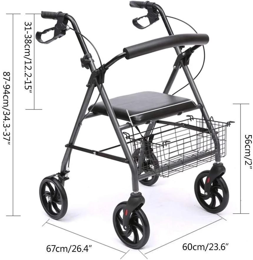 واکر، رولیتور تاشو متحرک با ترمز دستی، رولیتور آلومینیومی با صندلی، واکر سبک وزن با دسته قابل تنظیم برای سالمندان، سورپرایز کوچک