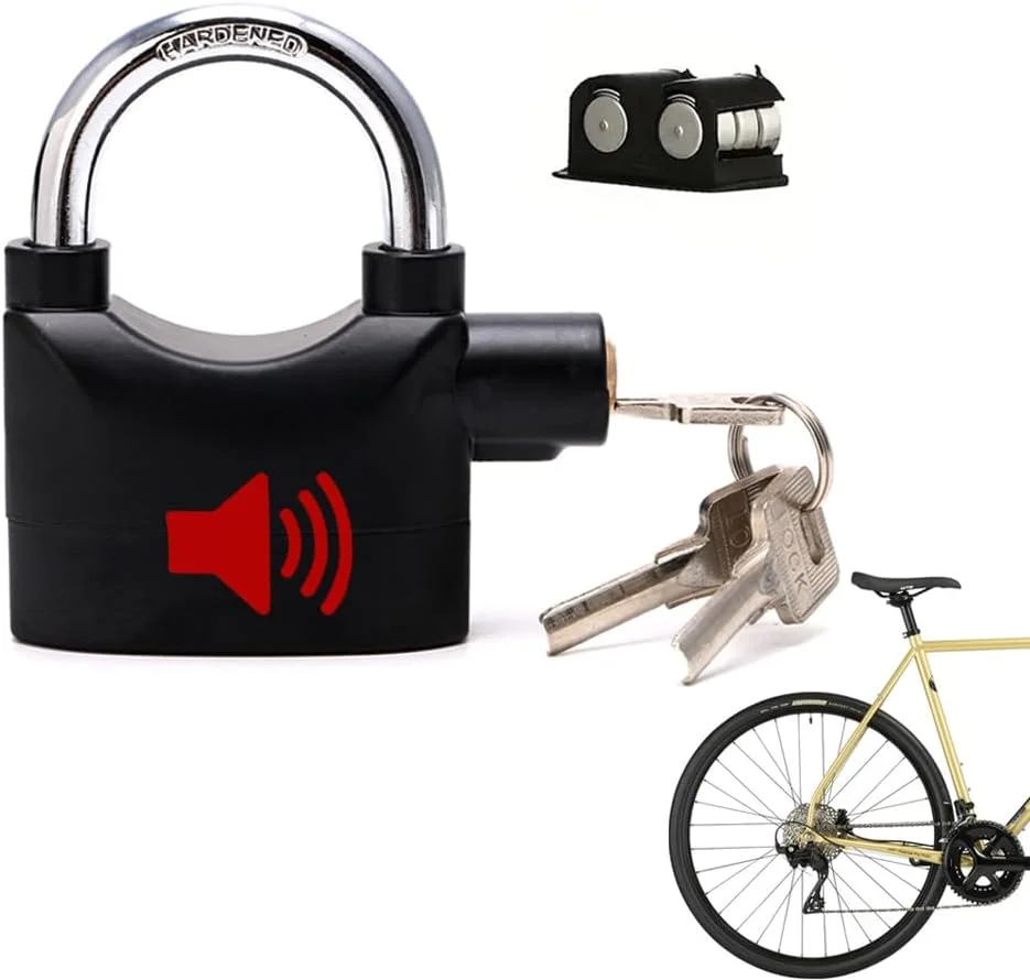 قفل آویز هشدار دار HEXAR، قفل امنیتی ضد سرقت 110 دسی بل، قفل دو حالته دوچرخه، حسگر حرکتی مقاوم در برابر آب و هوا، قفل درب موتورسیکلت و دوچرخه، قفل آلارم جهانی با 3 کلید