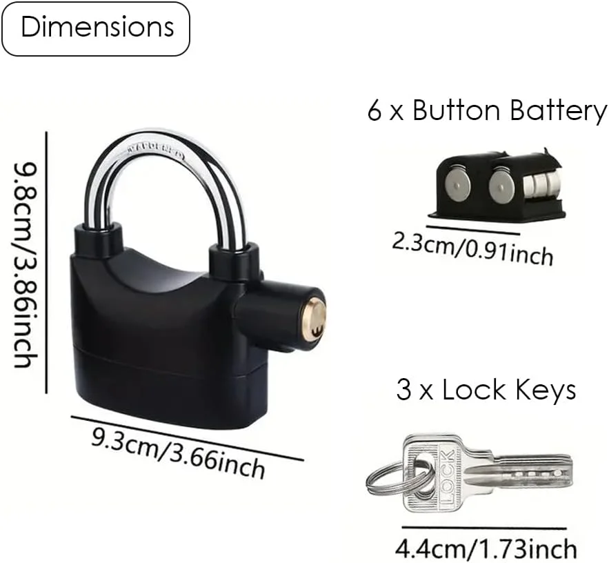 قفل آویز هشدار دار HEXAR، قفل امنیتی ضد سرقت 110 دسی بل، قفل دو حالته دوچرخه، حسگر حرکتی مقاوم در برابر آب و هوا، قفل درب موتورسیکلت و دوچرخه، قفل آلارم جهانی با 3 کلید
