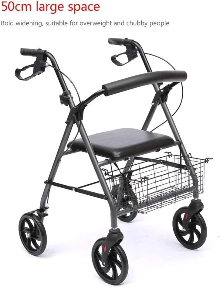 واکر، رولیتور تاشو متحرک با ترمز دستی، رولیتور آلومینیومی با صندلی، واکر سبک وزن با دسته قابل تنظیم برای سالمندان، سورپرایز کوچک