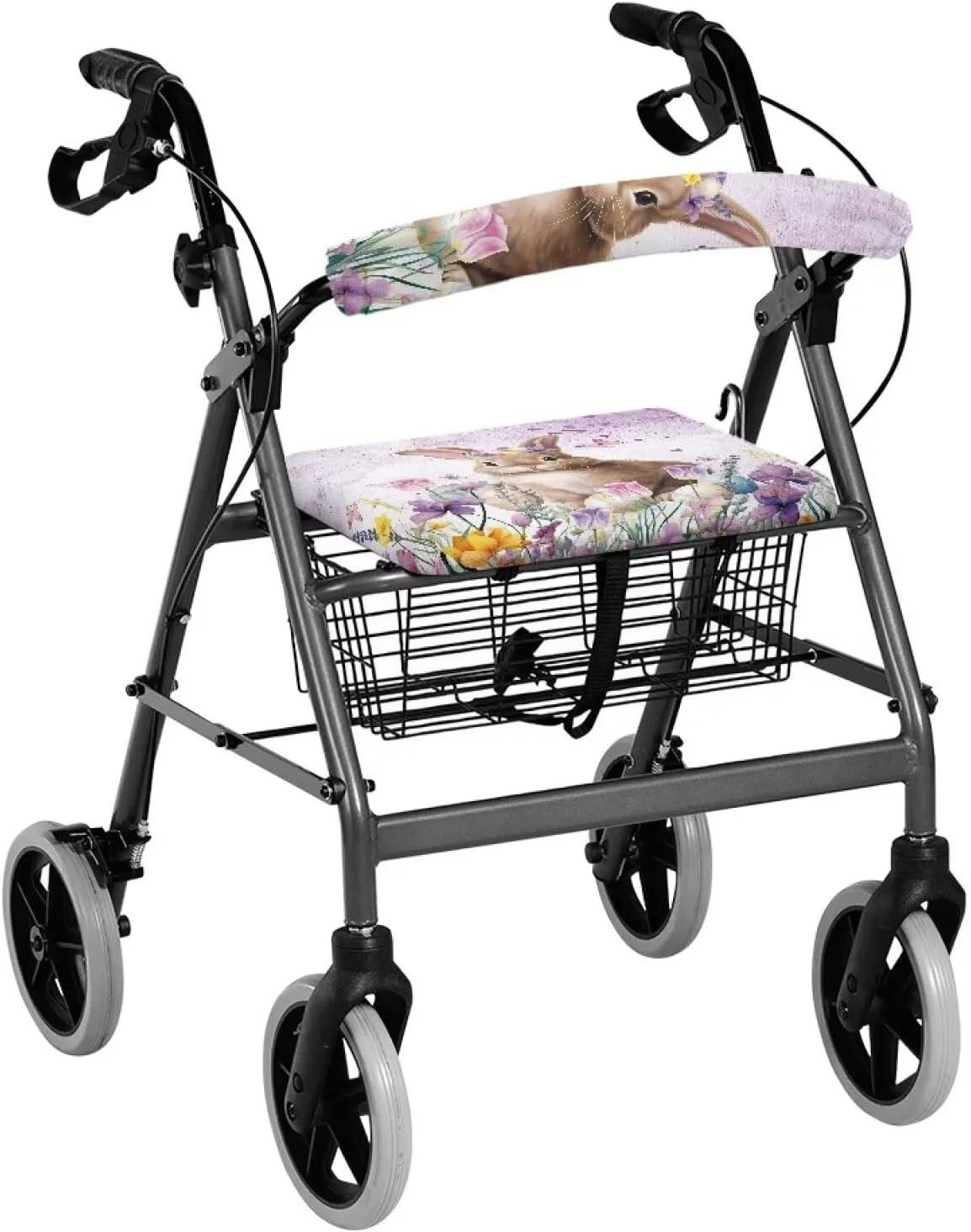 روکش صندلی واکر ZUXONGSY طرح عید پاک، لوازم جانبی رولیتور، روکش صندلی کشی رولیتور، روکش صندلی خرگوشی واکر برای بانوان، روکش پشتی قابل تنظیم طرح گل