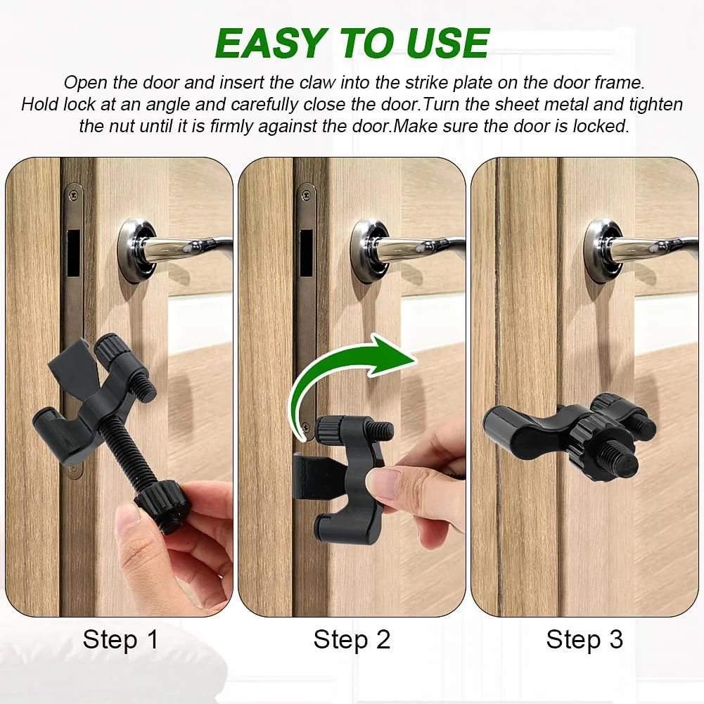 قفل درب Jaeskeclip، قفل ضد سرقت، قفل درب مسافرتی، قفل آپارتمان، قفل درب محافظ امنیت خانه از داخل برای حریم خصوصی و ایمنی بیشتر (مشکی)