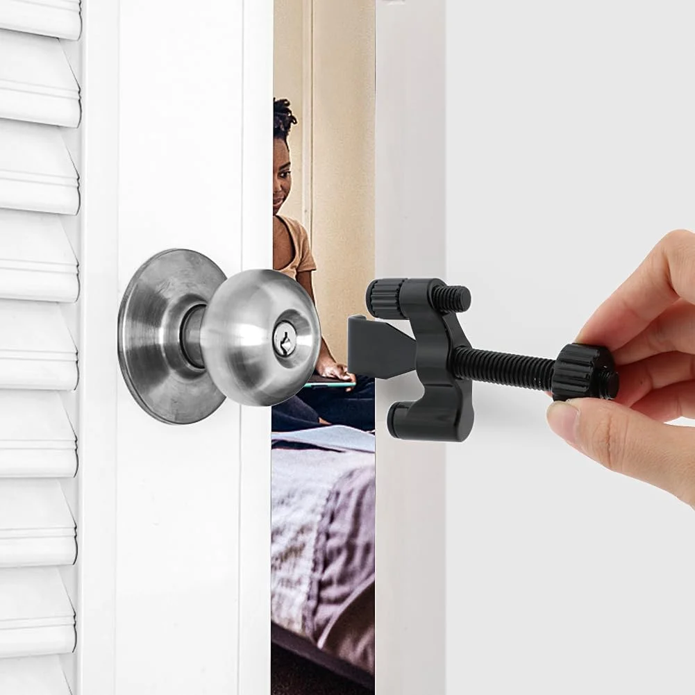 قفل درب Jaeskeclip، قفل ضد سرقت، قفل درب مسافرتی، قفل آپارتمان، قفل درب محافظ امنیت خانه از داخل برای حریم خصوصی و ایمنی بیشتر (مشکی)