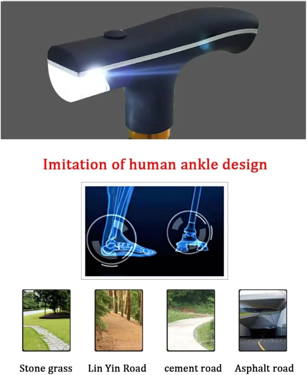 عصای تاشو و جمعشونده YU WELL برای استفادهی مشترک، مقاوم در برابر سایش، دارای پد ضد لغزش، عصای سالمندان با اصول مکانیک بدن، عصای جادویی نهایی با چراغ LED عصای تاشو و جمعشونده YU WELL برای استفادهی مشترک، مقاوم در برابر سایش، دارای پد ضد لغزش، عصای سالمندان با اصول مکانیک بدن، عصای جادویی نهایی با چراغ LED