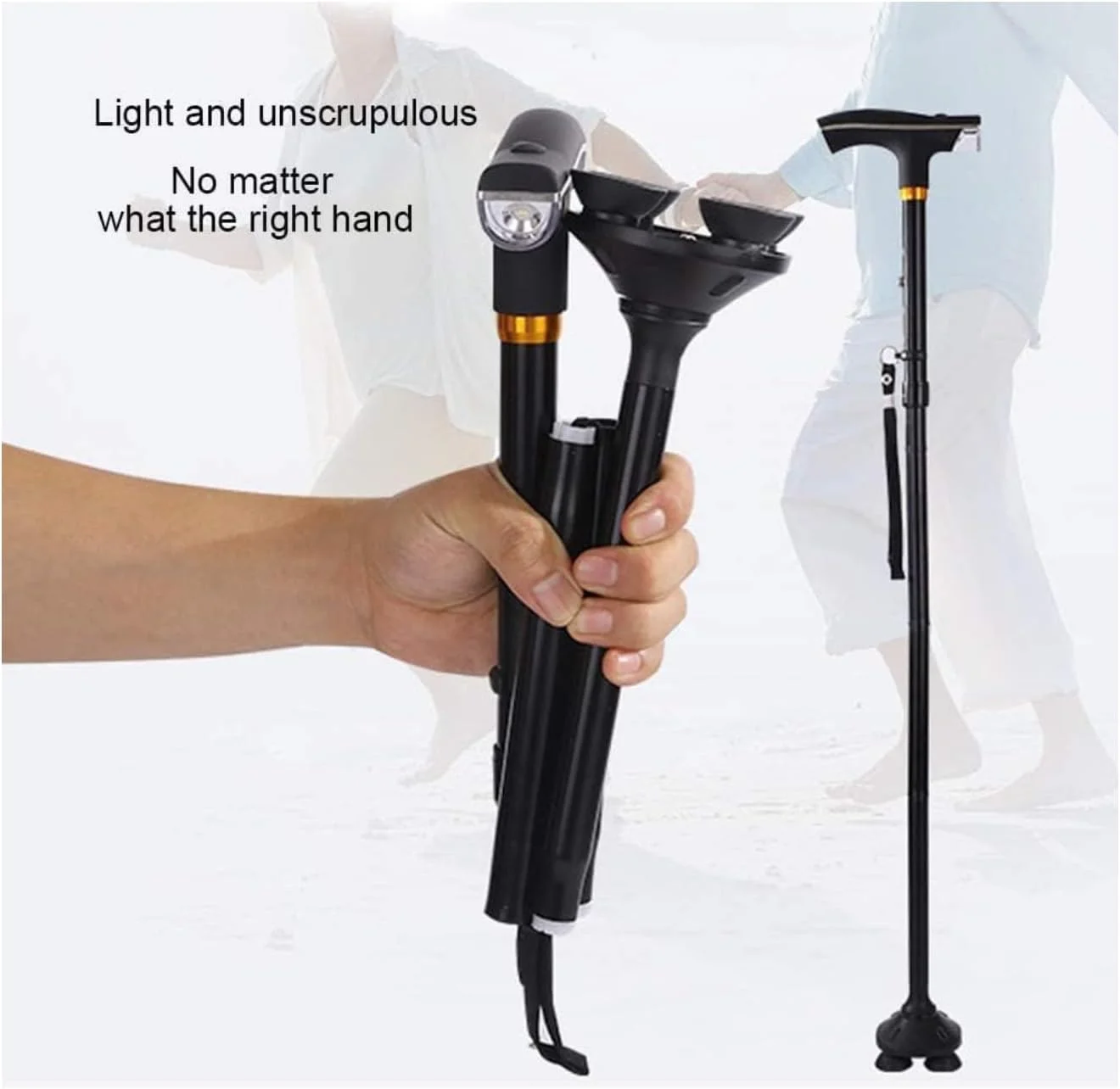 عصای تاشو و جمعشونده YU WELL برای استفادهی مشترک، مقاوم در برابر سایش، دارای پد ضد لغزش، عصای سالمندان با اصول مکانیک بدن، عصای جادویی نهایی با چراغ LED عصای تاشو و جمعشونده YU WELL برای استفادهی مشترک، مقاوم در برابر سایش، دارای پد ضد لغزش، عصای سالمندان با اصول مکانیک بدن، عصای جادویی نهایی با چراغ LED