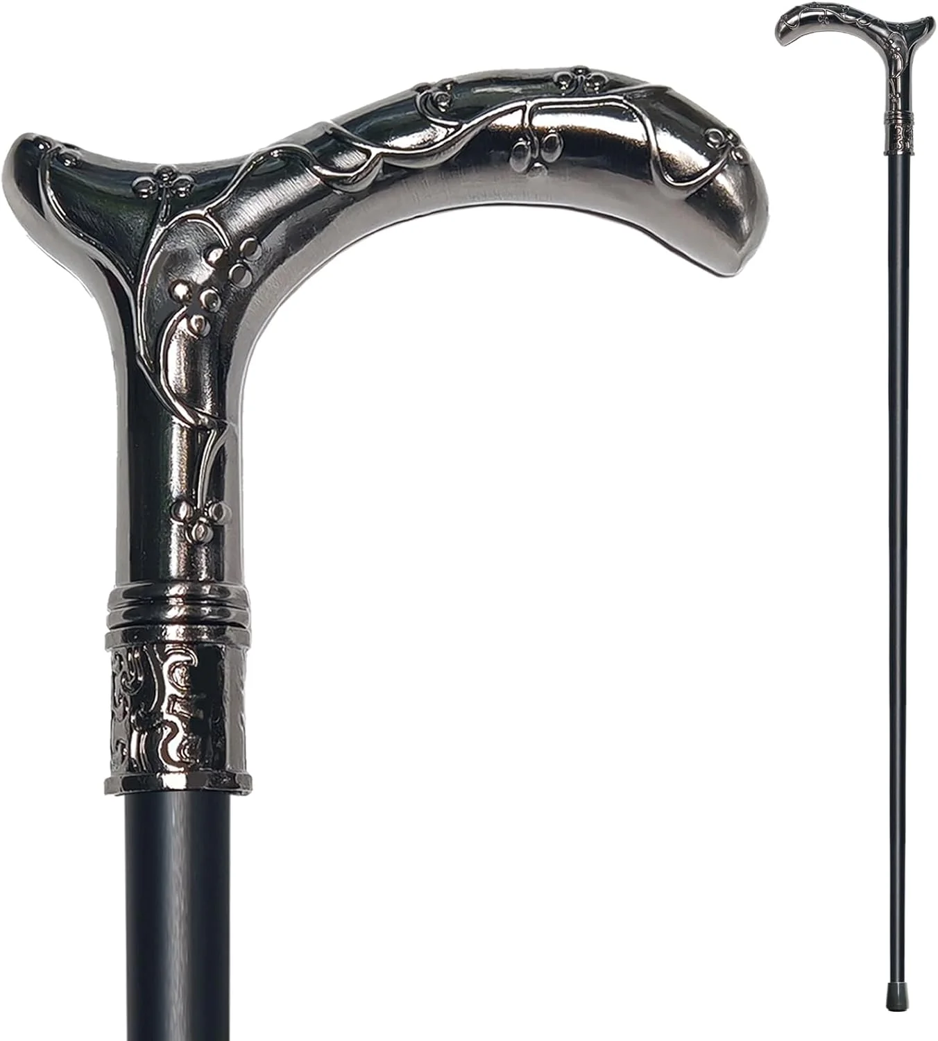 عصای پیاده روی YIVIYAR برای مردان و زنان - ظرفیت سنگین 225+ کیلوگرم، عصای فلزی تزئینی گوتیک با دسته ارگونومیک، عصای پیاده روی مشکی و نقره ای برای سالمندان عصای پیاده روی YIVIYAR برای مردان و زنان - ظرفیت سنگین 225+ کیلوگرم، عصای فلزی تزئینی گوتیک با دسته ارگونومیک، عصای پیاده روی مشکی و نقره ای برای سالمندان